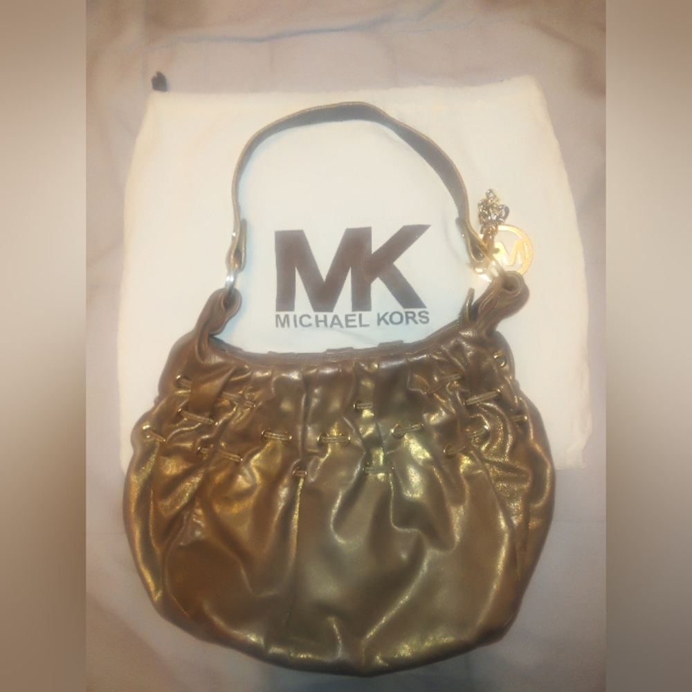 Michael Kors gold metallic hobo bag
